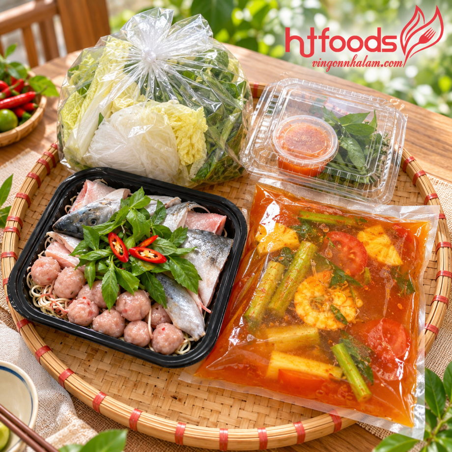 Lẩu Thái Mang Về 2 Người (Bao Gồm : Chả Cá, Tôm, Cá Hồi, Mực, Rau, Bún)